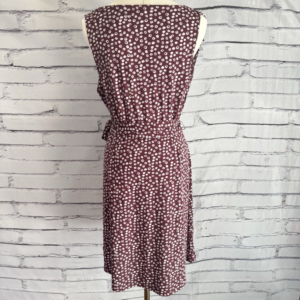 LOFT Petite Medium MP Burgundy Abstract Dot Cowl Neck Tie Waist Dress - Picture 5 of 15